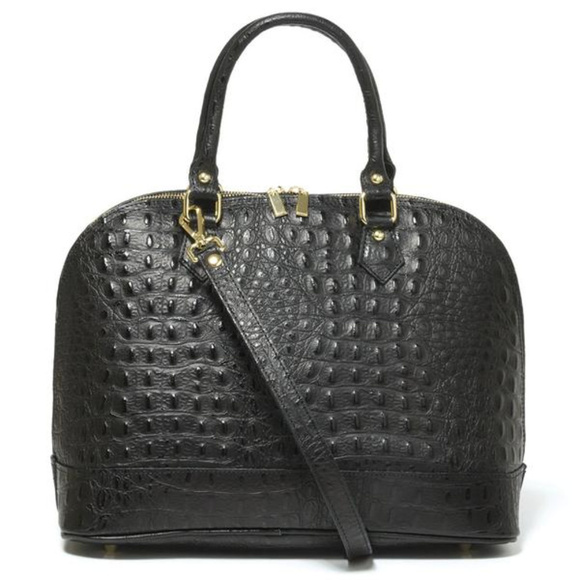 Serino Italian Leather Domed Satchel in Rich Black - Picture 1 of 4